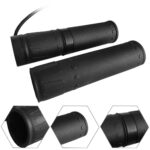 Black motorcycle heated grips with textured surface and wiring.