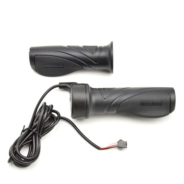 Black electric bike throttle grip set with wiring and connector. "WUXING" text visible.